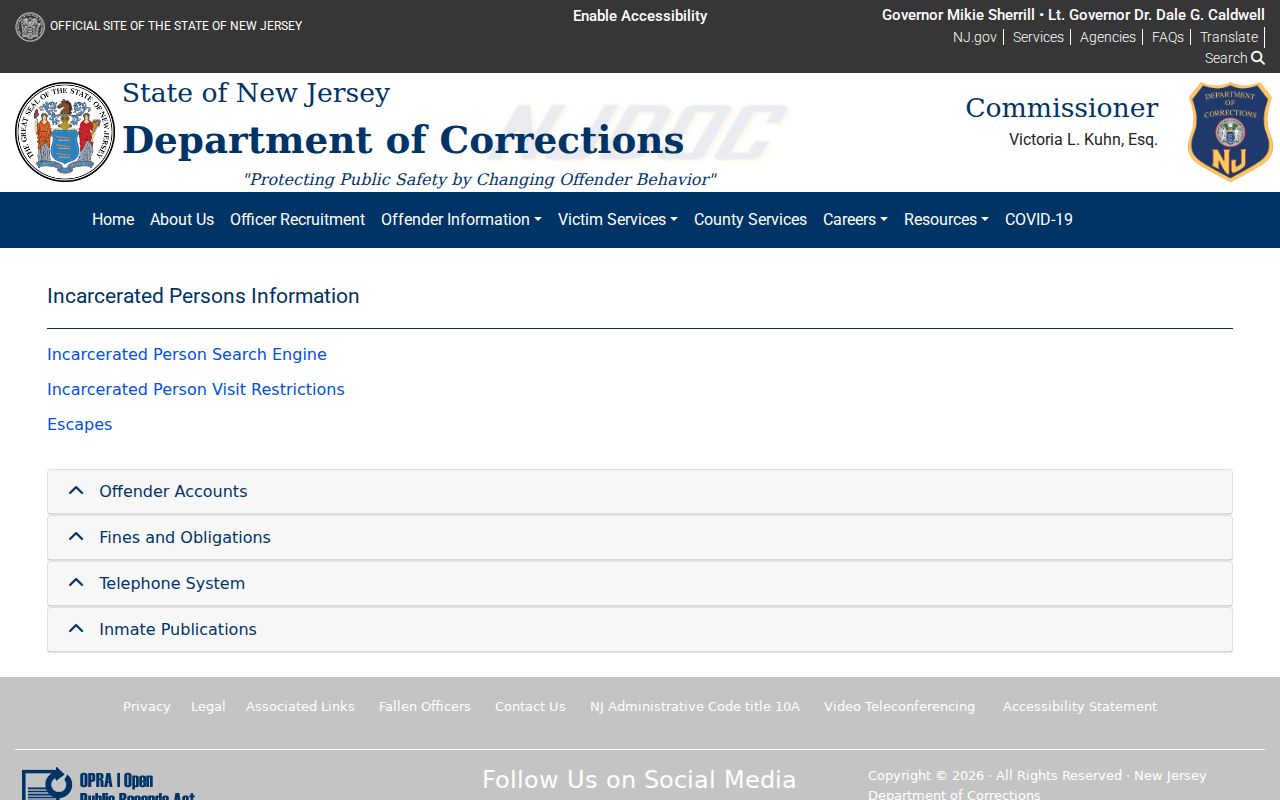 Roxbury residents directory New Jersey Department of Corrections incarcerated person search